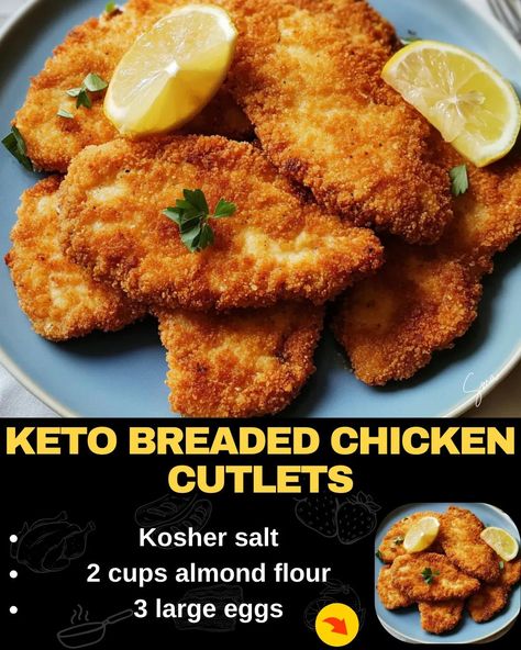 Keto Breaded Chicken Cutlets Keto Breaded Chicken, Bread With Coconut Flour, Coconut Flour Cake Recipes, Low Carb Pancake Recipe, Fried Chicken Cutlets, Keto Bread Recipe, Chicken Cutlet Recipes, Breaded Chicken Cutlets, Coconut Flour Bread