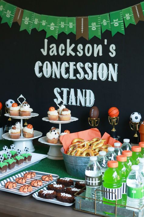 Sports Themed Birthday Party || Darling Darleen First Down Birthday, Football First Birthday, Boys First Birthday Party, Dessert Table Birthday, Boys First Birthday Party Ideas, Sports Theme Birthday, Sports Birthday Party, Football Birthday Party, Party Themes For Boys