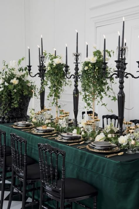 Luxe Emerald Wedding Inspiration – Black centerpieces - Black Candleholders - #WeddingInspiration #WeddingIdeas #Weddingblog #weddingphotography #weddingdecor #weddingdecorIdeas #knotsvillaweddings #Knotsvilla #Canadaweddingblog #emeraldwedding #emeraldweddingIdeas - Emerald Wedding decor - Emerald Green Wedding Ideas Terrarium Wedding Decor, Emerald Gold And Black Wedding, Emerald Green Wedding Centerpieces, Emerald Green And Black Wedding Theme, Black Emerald Gold Wedding, Black And Emerald Green Wedding, Emerald Green And Black Wedding, Black And Green Wedding, Emerald Wedding Decor