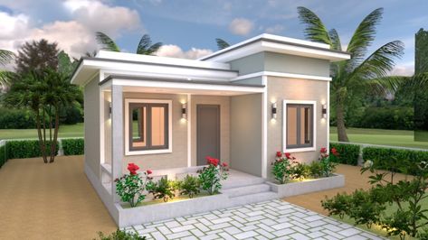 House Plans 7×6 With One Bedroom Flat Roof - Engineering Discoveries House Design 3d, Flat Roof House Designs, Gable Roof House, One Bedroom House Plans, One Bedroom House, Flat Roof House, 1 Bedroom House, One Bedroom Flat, Simple House Design