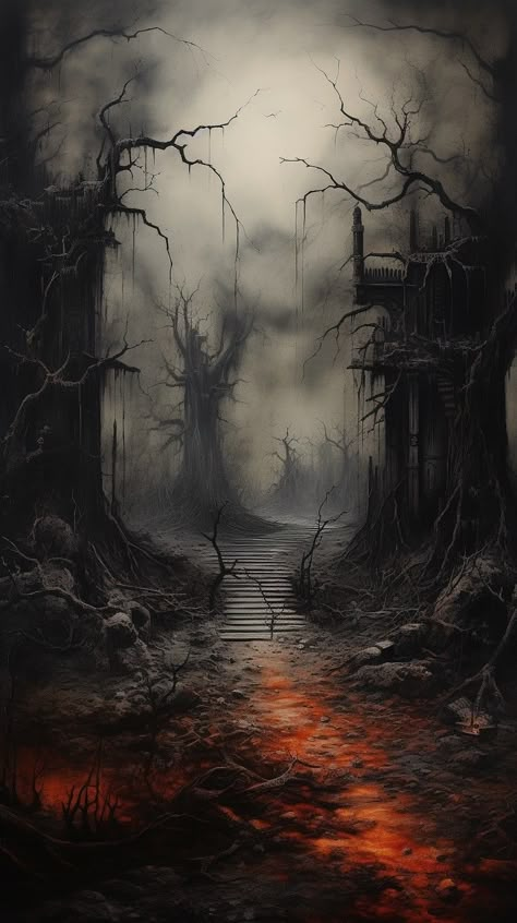 Dark Corridor, Creepy Forest, Forest Drawing, Dark Art Photography, Dark Landscape, رعب نفسي, The Road Less Traveled, Fantasy Forest, Road Less Traveled