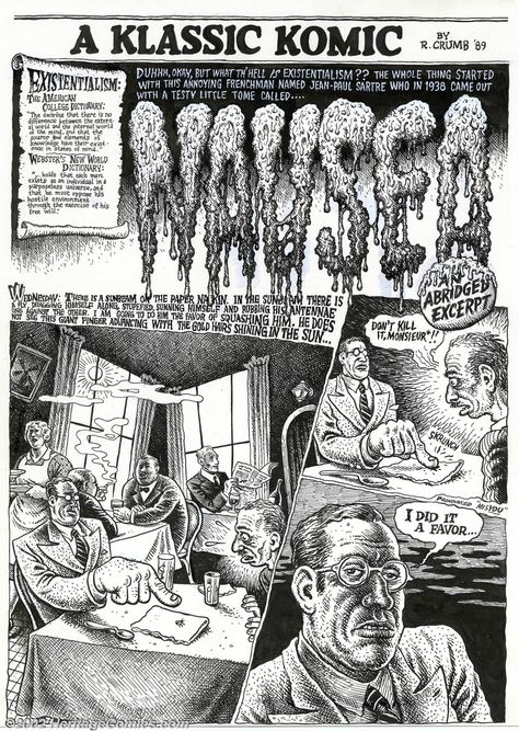 R. Crumb Illustrates Jean-Paul Sartre's Nausea: Existentialism Meets Underground Comics | Open Culture Robert Crumb Art, R Crumb, Underground Comix, Robert Crumb, Alternative Comics, Jean Paul Sartre, Comic Illustration, Visual Artist, Graphic Novel