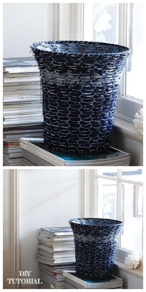 DIY Recycled Demin Jean Woven Basket Tutorials – Fabric Art DIY Jean Basket, Denim Basket, Denim Recycling, Fabric Art Diy, Fabric Basket Tutorial, Basket Tutorial, Making Bags, Recycling Ideas, Rope Baskets