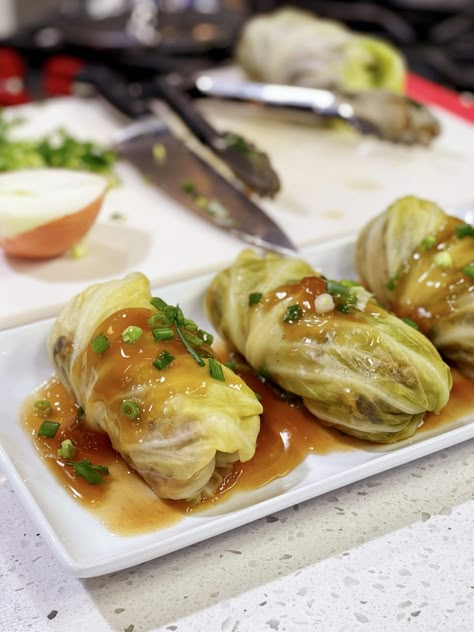 Asian Cabbage Rolls Recipe, Asian Cabbage Rolls, Japanese Cabbage, Cabbage Roll Recipe, Asian Cabbage, Grilled Chicken Drumsticks, Steamed Cabbage, Cabbage Roll, Asian Dinners