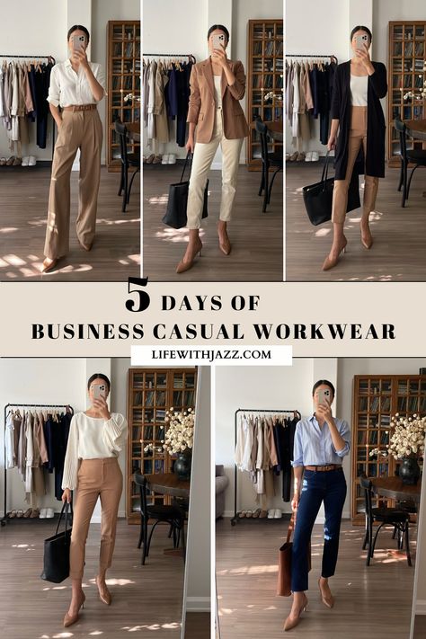 Week Of Business Casual Outfits, Staple Business Wardrobe Pieces, Business Casual Fashion Women's, Life With Jazz Outfits, Doctor Clinic Outfit, Business Casual Lunch Outfit, College Professor Outfits Women, Life With Jazz, Dressy Business Casual