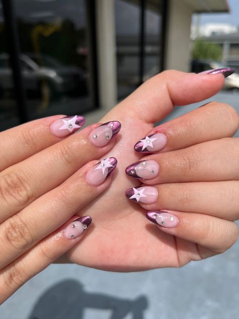 Gel X With Gems, French Tip With Gems, French Tip Nails With Gems, Nails With French Tip, Nails Palm, Nails With Gems, Nails With Pink, Bday Nails, Western Nails