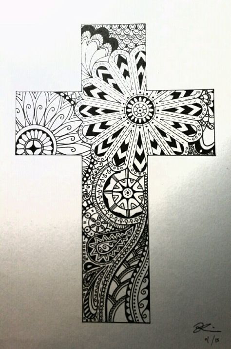 A Cross that i drew for my mum #zentangle #zendoodle #cross Zentangle Cross Designs, Cross Mandala Art, Christian Zentangle Art, Easter Zentangle, Christianity Drawing, Zentangle Cross, Cross Doodle, Cross Mandala, Flor Tattoo