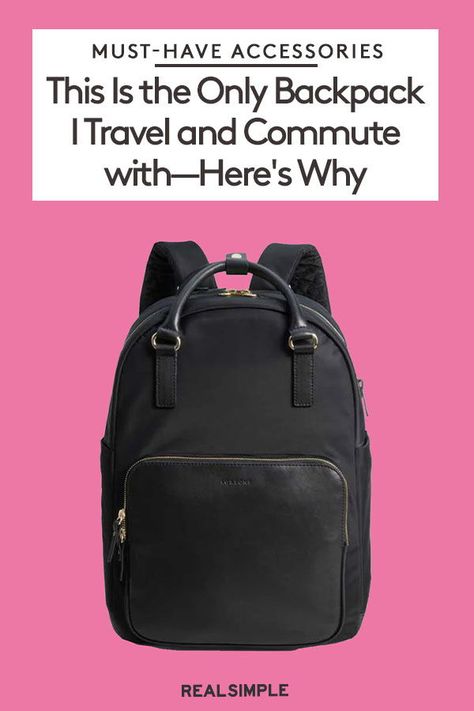 This Is the Only Backpack I Travel and Commute With—Here's Why I'm Obsessed | This carry-all backpack will help you stay organized and keep your belonging protected. From unique features like water-resistant zippers, a laptop sleeve, and reinforced straps, and more. Click here to see the full review and other must-have work accessories for men and women. #realsimple #besthandbags #bagsandpurses #bestbackpack #workwear Stylish Laptop Backpack Woman, Personal Item Backpack Travel, Women’s Backpack, Commuter Backpack Women, Carry On Backpack For Women, Best Backpack For Travel, Work Backpack Women, Travel Backpacks For Women, Best Travel Stroller