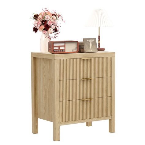 PRICES MAY VARY. 🔥 【Night Stand with Wooden Structure】 The distinctive waveform fluted panel enhances the texture and spatial presence of this exceptional piece, making this side table suit many home decor, luxurious gold metal pull handles add appealing detail to this modern dresser. 🔥 【Softly And Silently】 3-Fold Side Mount Ball bearing Drawer Slide, Full extension opening allows for the entire drawer to be accessed, beautiful and convenient Features durable fall protection for heavy use and Scandinavian Bedroom Nightstands, Night Stand And Dresser Set, Modern Coastal Bedroom Furniture, Organic Modern Bedroom Furniture, Bedroom Inspirations Nightstands, Nightstands With Storage, Tall Night Stands Bedside Tables, Neutral Bedside Table, Boho Neutral Bedroom Decor