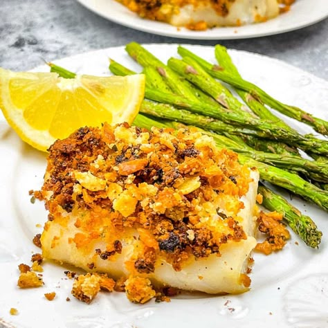 Air Fryer Cod with Ritz Cracker Topping - Grumpy's Honeybunch Air Fryer Cod Fish, Fish In The Air Fryer, Air Fryer Cod Recipe, Cod Fish Recipe, Air Fryer Cod, Ritz Cracker Topping, Air Fryer Seafood, Ritz Cracker Recipes, Haddock Recipes