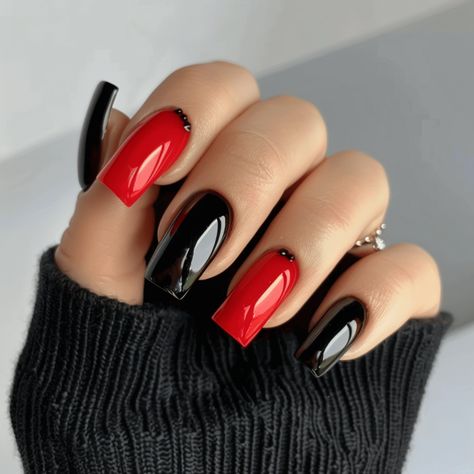 13 Dramatic Black And Red Nail Designs To Stun – NeedleStar Red And Black Nail Design, Red Nails With Black Design, Short Red And Black Nails, Red Short Nails Design, Red And Black Nails Short, Red Nail Designs Short, Black And Red Nail Designs, Red And Black Nail Designs, Grey Nail Designs