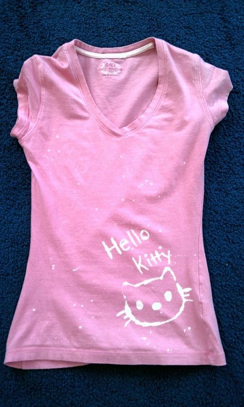 Hello Kitty Bleach Painting : Image 1 of 1 Bleach Painting Shirt, Tile Art Projects, Bleach Painting, Hello Kitty Shirt, Diy Hello Kitty, Scarf Hanger, Mosaic Tile Art, Paint Shirts, Top Hats