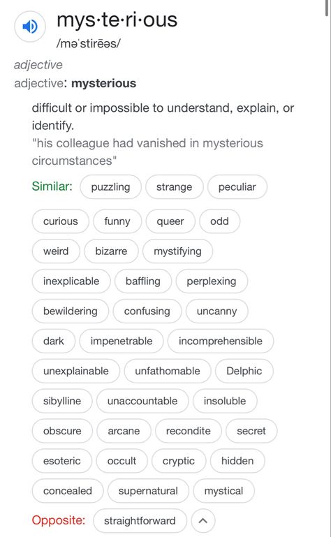 Mysterious Synonym, Story Planning, Synonyms And Antonyms, Fantasy Stuff, Interesting English Words, Writing Inspiration Prompts, Unusual Words, Learning To Write, Writing Tools