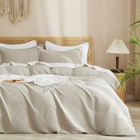 PHF Waffle Weave Duvet Cover Set Queen Size, 3 Piece Ultra Soft Breathable Durable Comforter Cover for All Season, Waffle Textured Duvet Cover with 2 Pillow Shams Bedding Collection, 90"x90", Linen Beig Duvet Covers, Beige Textured Duvet Cover, Best Comforter Bedding Walmart, Traditional Duvet Covers, Textured Duvet Cover, Textured Duvet, Purple Bedrooms, Purple Bedroom, Waffle Blanket