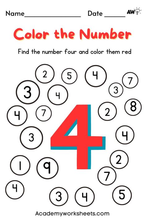 Color the number worksheets is an important activity for young children as it helps them recognize numbers and improves their cognitive Number 4 Activity, Color The Number, Back To School Crafts For Kids, Easy Math Worksheets, Number Activities Preschool, Free Printable Alphabet Worksheets, Number Search, Printable Alphabet Worksheets, English Worksheets For Kindergarten