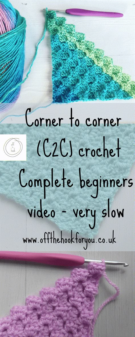 Corner to Corner crochet for beginners - with Video - off the hook for you Crochet Blanket Size Chart, Crochet Blanket Size, Easy Crochet Blankets, Blanket Size Chart, Crochet Blanket Easy, Chart Crochet, Crochet Quotes, Corner To Corner Crochet Pattern, Crochet C2c Pattern