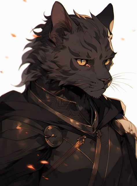 Tabaxi Cleric Dnd, Black Cat Tabaxi, Black Cat Anthro, Tabaxi Cleric, Dnd Pantheon, Khajiit Art, Tabaxi Art, Tabaxi Dnd, Tiger Knight