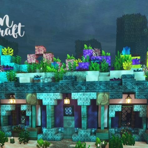 Mermaid Minecraft Build, Underwater Base Minecraft, Mermaid Village, Autumn Minecraft, Minecraft Aquarium Ideas, Minecraft Underwater House, Minecraft Aquarium, Minecraft Underwater, Mermaid Cottage