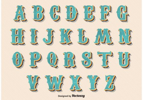 Vintage Retro Style Alphabet Western Letters, Vintage Fonts Alphabet, Vintage Logos, Typography Alphabet, Simple Designs To Draw, Lettering Alphabet Fonts, Vintage Drawing, Bubble Letters, Western Chic