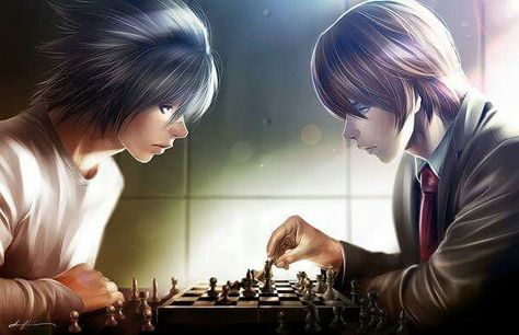 L wins Light And L, Dead Note, Deat Note, Playing Chess, L Lawliet, Notes Art, Light Yagami, L And Light, Chess