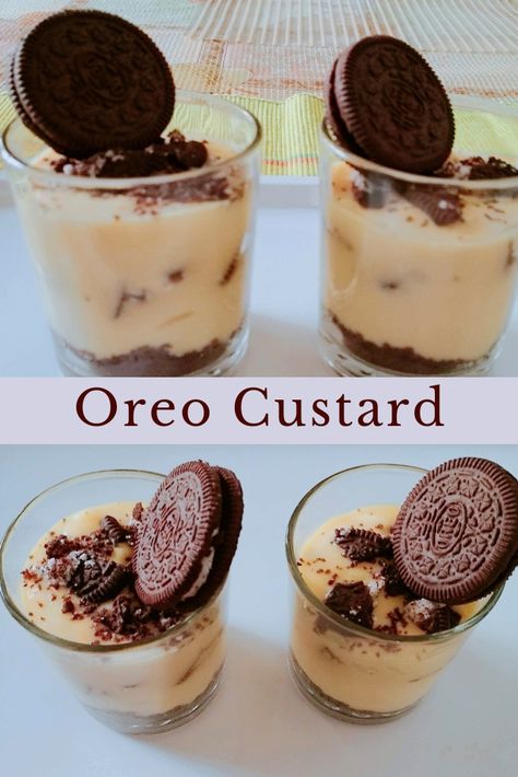 Oreo custard is a tempting, simple and easy to make-ahead dessert for all Oreo lovers. This recipe is a perfect dessert if you have guests coming home for a party. #Pudding #dessert #Eggless #Nobake #InstantDessert #OreoDessert #custard Custard Dessert Recipes, Desserts Oreo, Instant Dessert, Oreo Desserts, Oreo Pudding, Veg Recipe, Pudding Dessert, Custard Desserts, Eggless Desserts