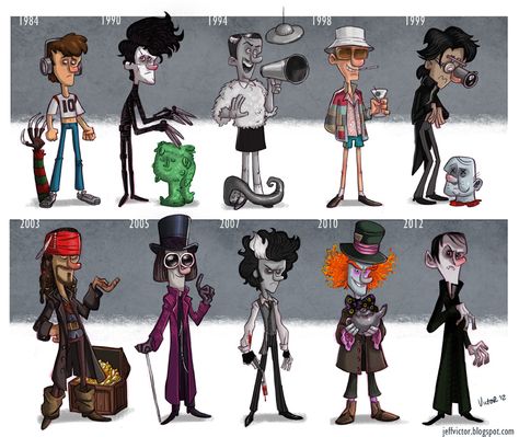 The Evolution of Johnny Depp by Jeff Victor Johnny Depp Characters, Tim Curry, Johnny Depp Movies, Sigourney Weaver, Famous Musicians, Sweeney Todd, Liam Neeson, Uma Thurman, Bill Murray