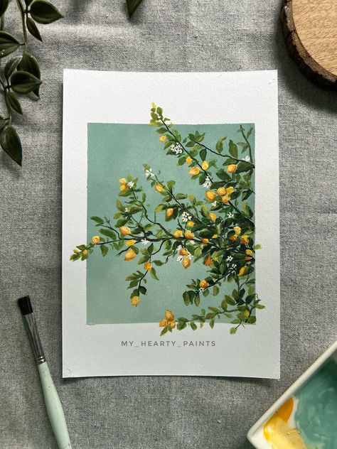 @my_hearty_paints • Lemon love,always in season🍋 • Threads Gouache Illustrations, Painting Aesthetic, Gouache Art, Landscape Art Painting, Fruit Painting, Painting Inspo, Small Canvas Art, Art Inspiration Painting, Mini Canvas