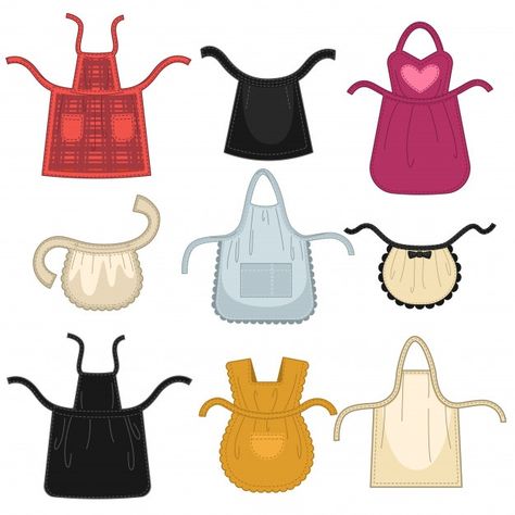 Cute Kitchen Aprons, Types Of Aprons, Kitchen Apron Design Ideas, Apron Designs Ideas, Apron Illustration, Apron Drawing, Kitchen Apron Design, Waiter Apron, Chef Clothing