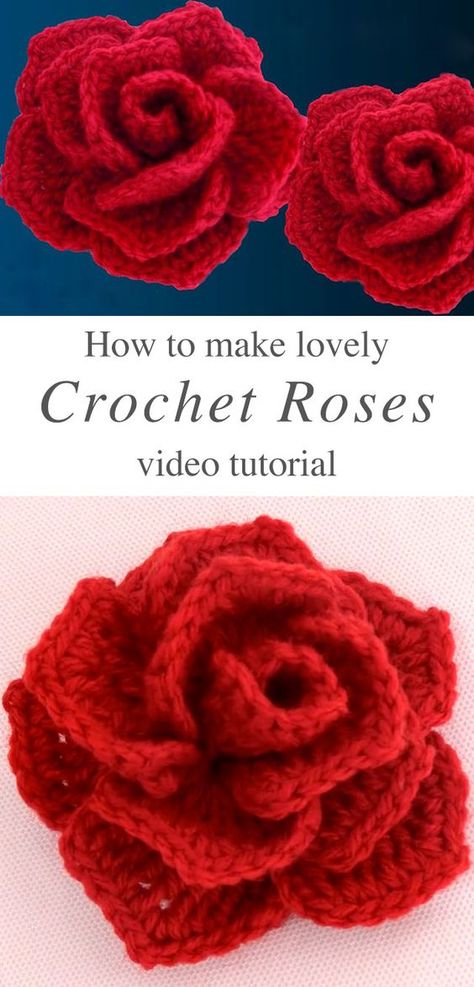 How To Crochet A Rose 3D Flower Easily | CrochetBeja Roses Au Crochet, Crochet Rose Pattern, Crochet Plants, Crochet Roses, Tote Crochet, Crochet Flowers Easy, Crochet Appliques, Crochet Flowers Free Pattern, Flowers Easy