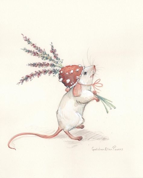 © Gretchen Ellen Powers, Michigan Artist • www.gretchenellenpowers.com • @gretchenellenpowers on Instagram Mouse Standing Up Drawing, Cute Rat Drawings, Rats Drawing, October Drawings, Mice Cartoon, Lion Hair, Mouse Sketch, Running Art, Fairytale Creatures