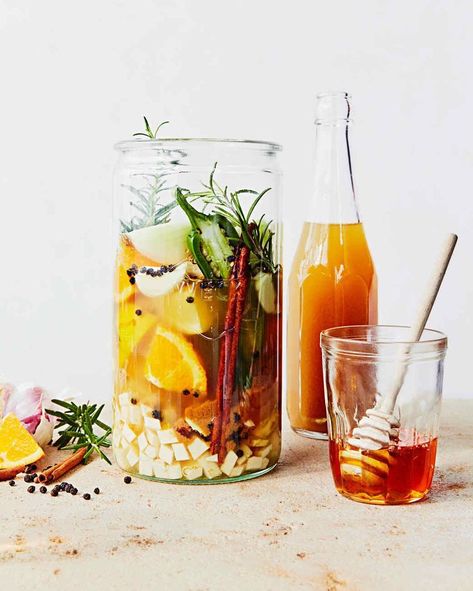 Fire-Cider Tonic Recipe | Martha Stewart Living — Ginger is a must in any version of this herbal folk remedy. Fire Cider Tonic, Fire Cider Recipe, Tonic Recipe, Fire Cider, Cider Recipe, Ginger Recipes, Honey Recipes, Favorite Kitchen, Fresh Ginger