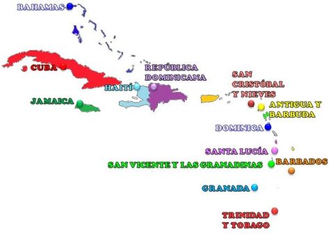 Mapa con las islas de América que son países George Town, Tegucigalpa, Ponds Backyard, Santa Lucia, St Lucia, Central America, Map