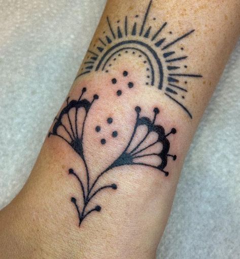 Folk Tattoo Indie, Folk Tattoo, Hand Poked Tattoo, Female Tattoo Artists, Folk Art Flowers, Small Hand Tattoos, Hand Poke, Line Work Tattoo, Scandinavian Inspired