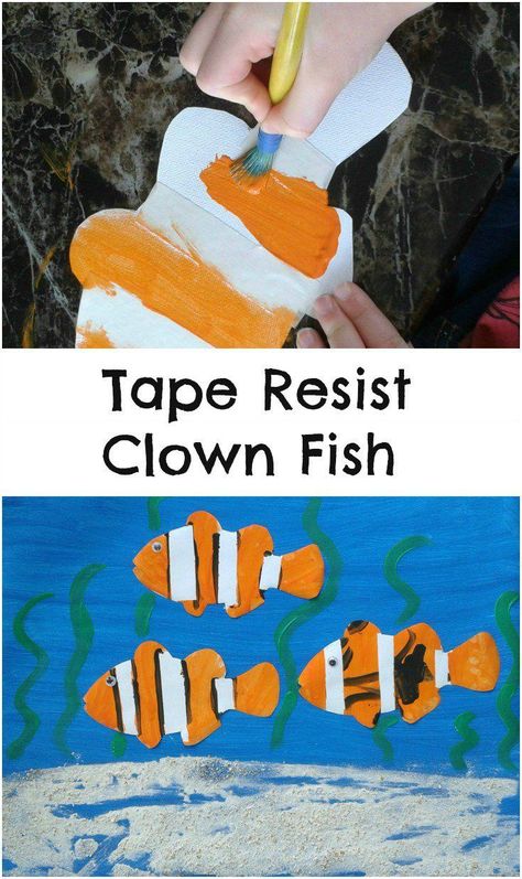 Tape resist clown fish under the sea themed painting activity for kids Australia Activities, Dayhome Ideas, Painting Activity For Kids, Painting Crafts For Kids, Fish Under The Sea, Under The Sea Crafts, Ocean Theme Preschool, Sea Activities, Sea Crafts