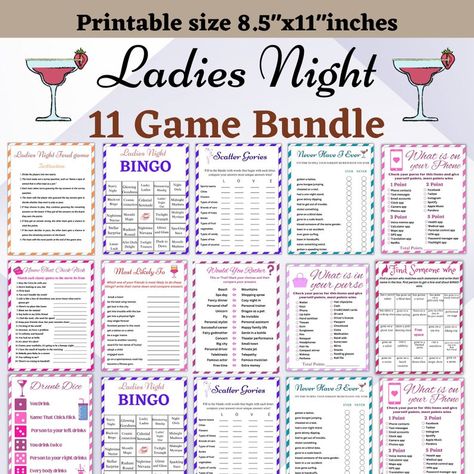 Ultimate Ladies Night Game Bundle , Digital Collection of 11 Games, Feud Game, Scatter Gories, Never Have I Ever, Instant Download - Etsy Girls Night Games Black People, Ladies Night Games Free Printable, Ladies Night At Home Ideas, Games To Play With Girlfriend, Ladies Night Party Themes, Ladies Night Ideas, Games For Ladies Night, Ladies Night Games, Fun Templates