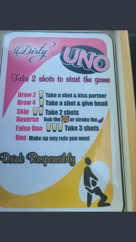 Drinking Games For Couples, Drunk Games, Uno Game, Sleepover Party Games, Couples Game Night, Drinking Card Games, Adult Game Night, Board Games For Couples, Diy Party Games