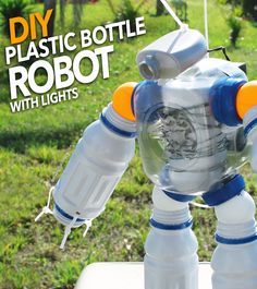 DIY Plastic Bottle Robot Night Light ‪#‎BringingInnovation‬ ‪#‎ad‬ ‪#‎Cbias‬ Plastic Bottle Models, Recycled Toys Diy Plastic Bottles, Diy Robot Projects, Maker Fun Factory, Robot Craft, Recycled Toys, Recycled Robot, Reuse Plastic Bottles, Diy Plastic Bottle