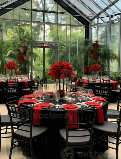 Table setting red napkins and glasses gold plates Interior of a wedding tent decoration ready for guests Decor flowers Red theme, Generative AI Party Tent Decorations, Wedding Tent Decorations, Gold Plates, Red Napkins, Red Theme, Tent Decorations, Vector Banner, Decor Flowers, Wedding Tent