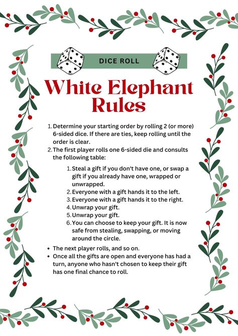 White Elephant Rules for Gift-Giving Fun [Printables] - FUN.com Blog White Elephant Rules Printable, White Elephant Aesthetic, White Elephant Game Rules Printable, White Elephant Story Game Funny, White Elephant Rules Christmas, Christmas Gift Exchange Rules, White Elephant Game Rules, White Elephant Gift Exchange Rules, White Elephant Gift Exchange Ideas Funny