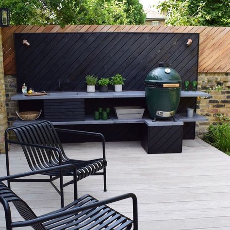 Let’s talk outdoor kitchens. It’s rare we design a garden without one - from a simple built-in Egg or gas BBQ, to a comprehensive kitchen… | Instagram Bbq Setup, Kitchen With Fridge, Design A Garden, Outdoor Bbq Area, Outdoor Bbq Kitchen, Back Garden Design, Built In Bbq, Bbq Kitchen, Garden Bbq