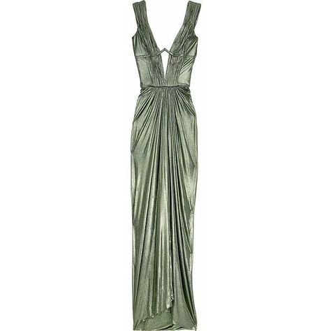 If authenticity is important to you, this IS the actual dress Sarah Brightman wore as Blind Mag.  But you will pay DEARLY. Roberto Cavalli Green Dress, Metallic Evening Gown, Metallic Green Dress, Green Metallic Dress, Green Long Dresses, Green Gowns, Greek Wedding Dresses, Vegas Dress, Green Ball Gown