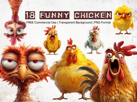 Funny and Humorous Chicken Clipart Bundle, Whimsical Comic Chicken, Funny Expressions of a Chicken, Transparent Background, Instant Download by TrashpandaStudioPH on Etsy Chicken Clipart, Chicken Funny, Book Clip Art, Country Chicken, Cartoon Chicken, Free Backgrounds, Funny Expressions, Funny Chicken, Chicken Art