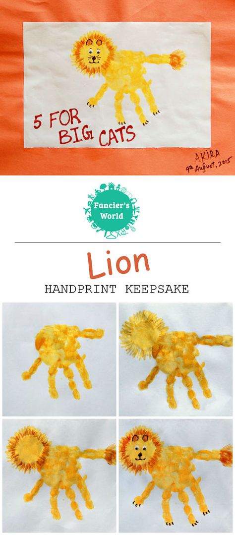 Directions for making Handprint Lion Keepsake Craft with '5 for Big Cats' message. Lion Handprint Art, Lion Cub Scout Activities, Lion Handprint Craft, Lion Handprint, Cats Message, Lion Scouts, Circus Week, Cats Crafts, Cub Scout Activities