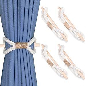 OCIOLI 4 Pieces Boho Curtain Tiebacks Curtain Holdbacks Handmade Curtain Tie Backs with Wood Club Cotton Rope Tie Backs Curtain Pull Backs Curtain Ties for Drapes (Beige Cotton Rope, 4) Curtain Pull Backs, Cortina Boho, Rope Tie Backs, Rideaux Boho, Cortinas Boho, Rope Curtain, Handmade Curtains, Curtain Holdbacks, Curtain Holder