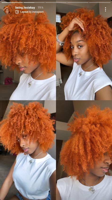 Ginger On 4c Hair, Afro Dyed Hair, Dyed Afro Hair 4c, Ginger Dyed Hair, Orange Afro, Ginger Afro, Natural Ginger Hair, Afro Hair Dye, Ginger Hair Dyed