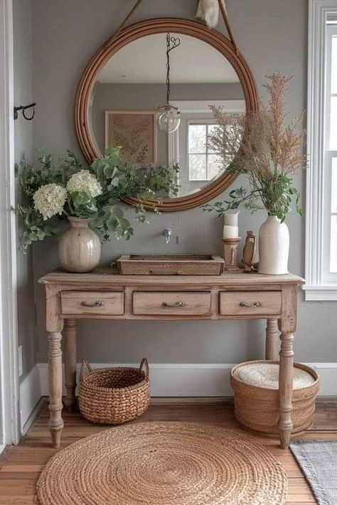 Entryway Table Decor, Home Entrance Decor, Ideas Living Room, Entrance Decor, Decor Home Living Room, Living Room Ideas, Ideas Living, Cottage Decor, Entryway Decor