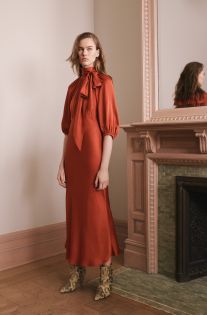 Diva Style, Tie Neck Dress, Satin Midi Dress, 가을 패션, Rebecca Taylor, Orange Dress, Lany, Boho Dress, Rocker