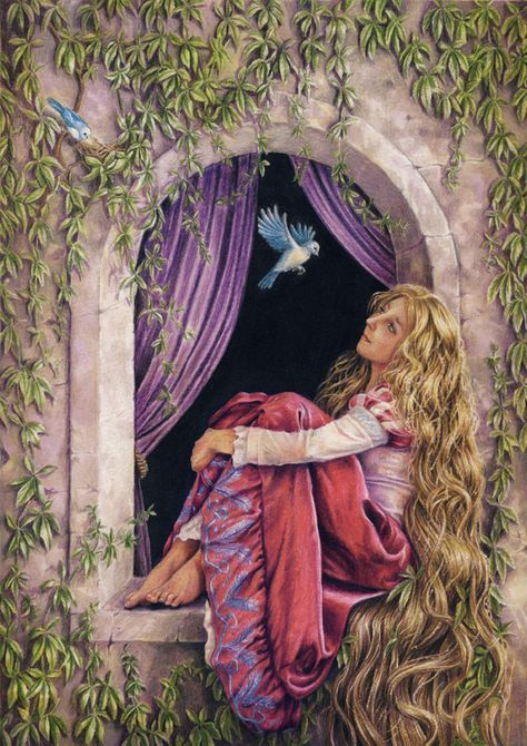 RAPUNZEL BY MYDOODLE (DEVIANTART) Rapunzel Story, Rennaissance Art, Grimm Fairy Tales, Fairytale Illustration, Fantasy Places, Fairytale Art, Beautiful Gif, Fantasy Aesthetic, Fairy Angel