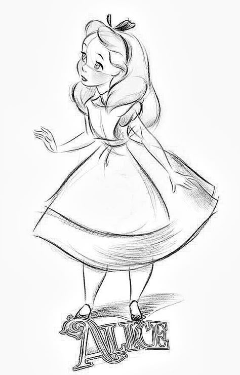 Alice In Wonderland Alice Drawing, Drawing Of Alice In Wonderland, Alice Wonderland Drawing, Alice In Wonderland Cartoon Drawing, Drawing Alice In Wonderland Sketches, Alice Drawing Wonderland, Alice In Wonderland Sketches Pencil, Disney Character Drawings Sketches, Drawing Ideas Alice In Wonderland