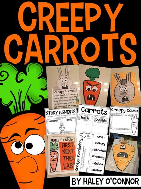 CREEEEPPPPPY Carrots | Teaching With Haley O'Connor Creepy Carrots Activities, Creepy Carrots, Halloween Classroom Activities, Fun Halloween Party Games, Fall Centers, Childrens Books Activities, Halloween Kindergarten, Fall Writing, School Halloween